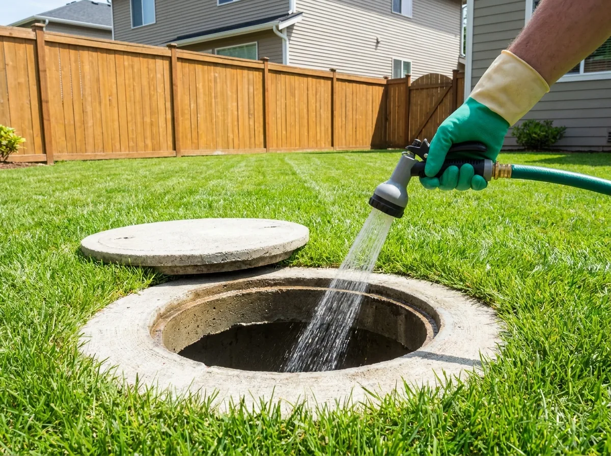 Septic tank cleaning at an open lid