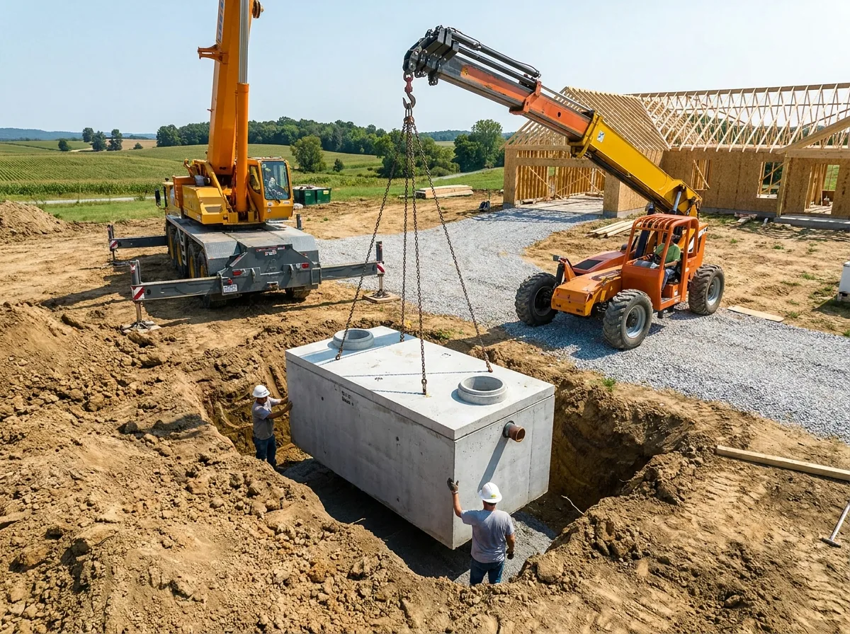 New septic tank being installed