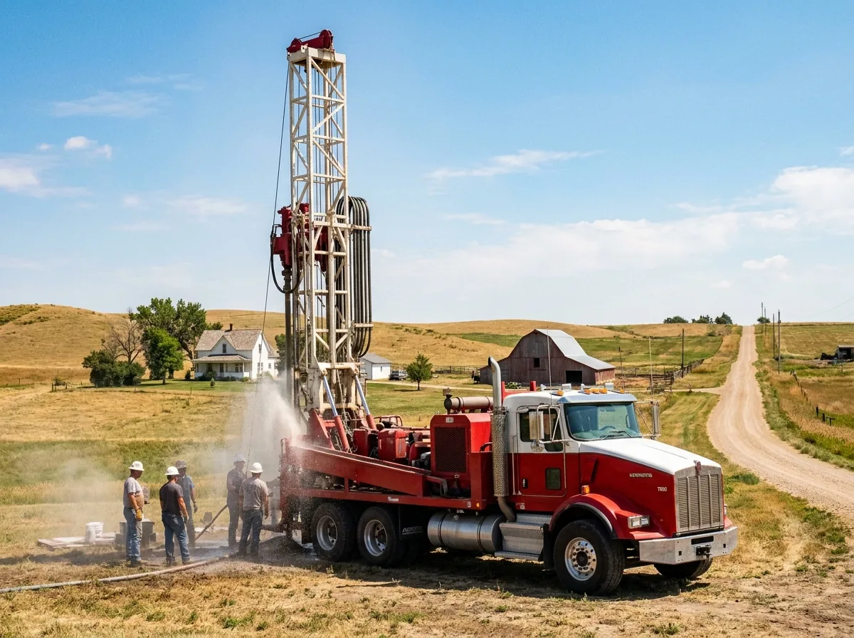 Water well drilling rig on site